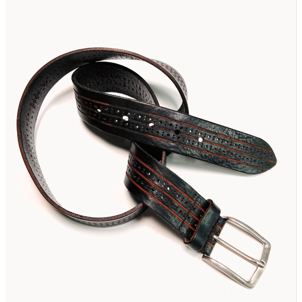 JOHNSTON & Murphy MensLeather Black & Brown Perforated Leather Belt 36